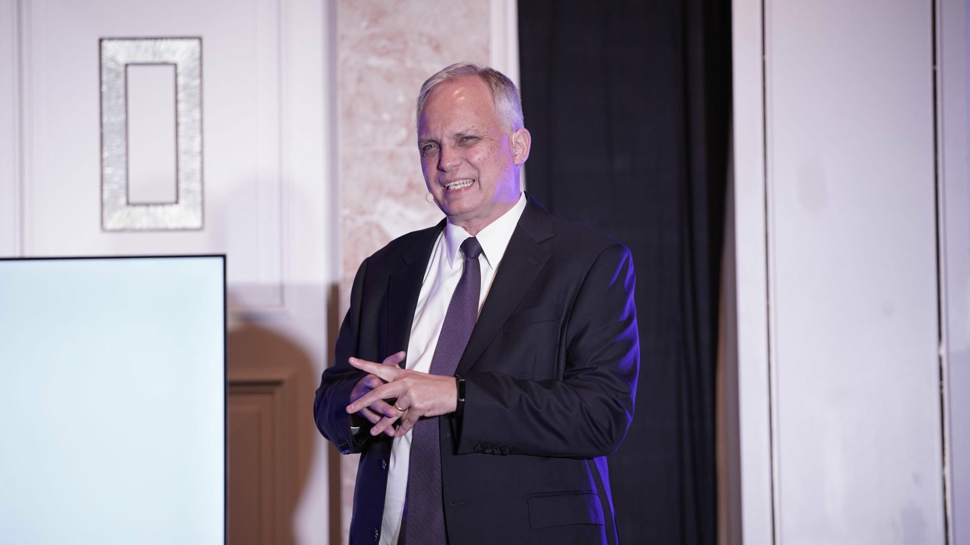 ICM CEO David Sutherland giving his keynote speech